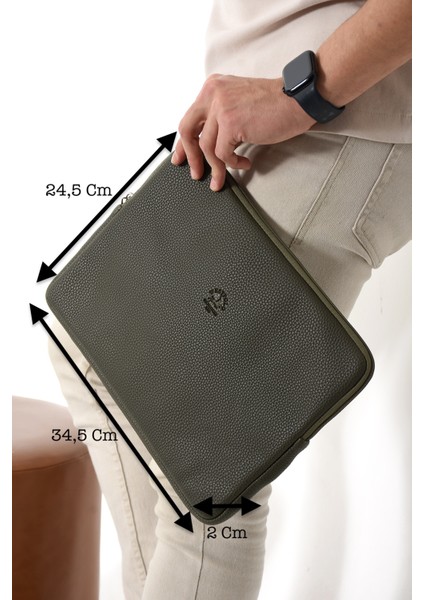 Vegan Deri Unisex Laptop, Evrak Çantası - Haki