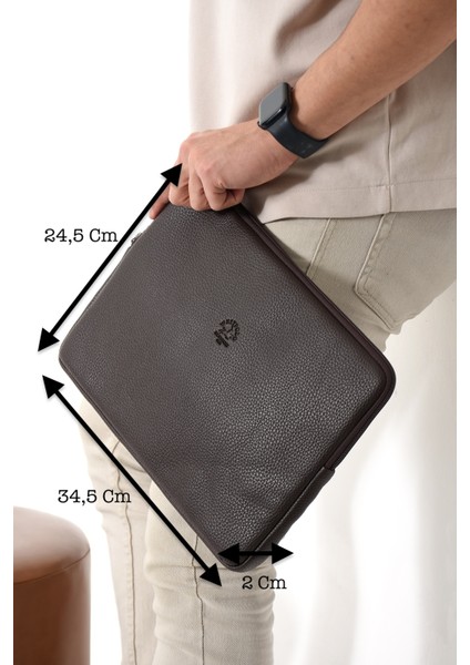 Vegan Deri Unisex Laptop, Evrak Çantası - Kahverengi
