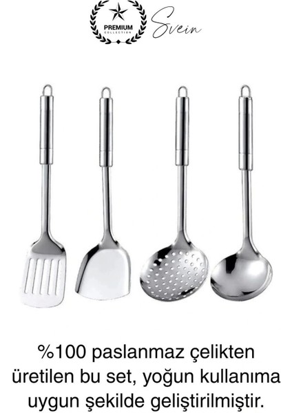 5'li Paslanmaz Çelik Mutfak Seti Servis Kepçe Kevgir Spatula Kaşık Takımı Metal Hijyen Çeyiz Pratik fiyatları