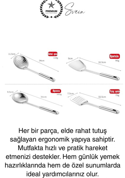 5'li Paslanmaz Çelik Mutfak Seti Servis Kepçe Kevgir Spatula Kaşık Takımı Metal Hijyen Çeyiz Pratik fırsatları