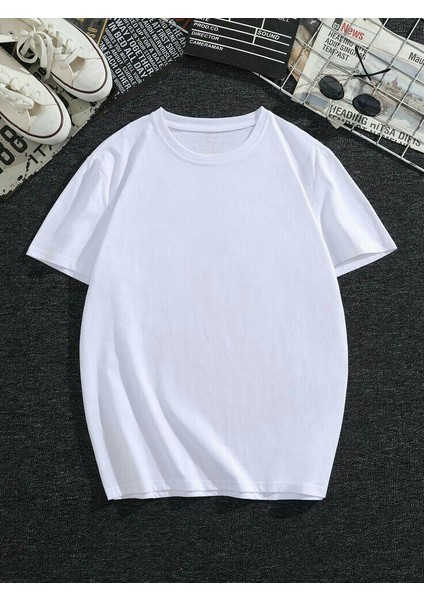 Oversize Geniş Kalıp Bisiklet Yaka Basic Düz Kısa Kollu Tişört