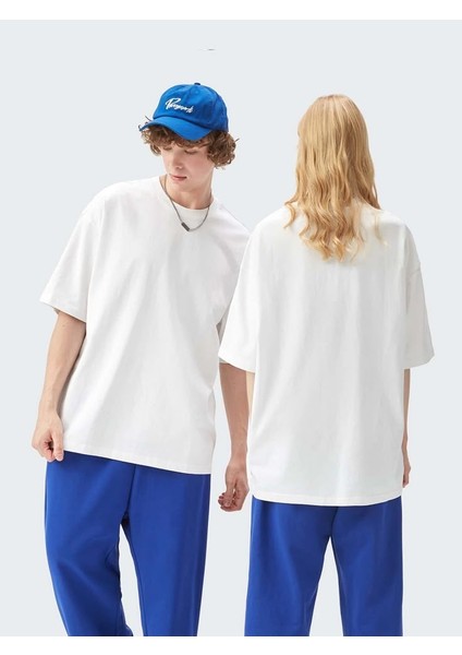 Oversize Geniş Kalıp Bisiklet Yaka Basic Düz Kısa Kollu Tişört