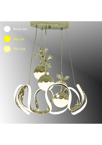 TT332-3TPL-SR Tt Aydınlatma 6 Kavisli Sarı Kaplama 3 Toplu 3 Renk Modüllü Ledli Avize