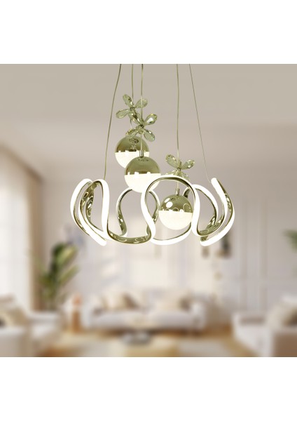 TT332-3TPL-SR Tt Aydınlatma 6 Kavisli Sarı Kaplama 3 Toplu 3 Renk Modüllü Ledli Avize fiyatları