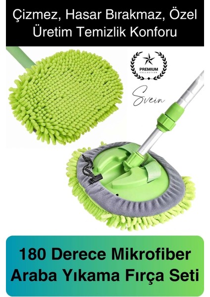 Premium Mikrofiber Araba Yıkama Fırçası Mop Paspas Temizleme Uzun Saplı Detaylı Çiziksiz Uzayabilen