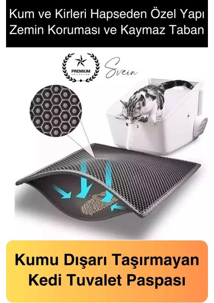 Elekli Kedi Paspası Tuvalet Önü Kumu Evcil Hayvan Sert Plastik Toz Kir Tutucu Yıkanabilir 40X60 cm