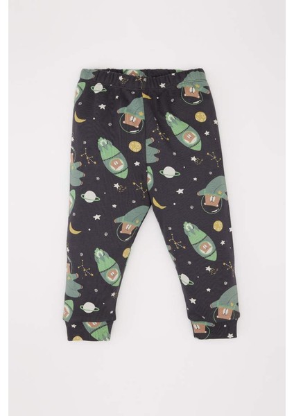Yeni Sezon Erkek Bebek Pijama Takımı Uzay Baskılı Uzun Kollu Üst Beli Lastikli Uzun Alt