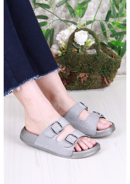 01108 Pienn Anatomik Esnek Rahat Simli Baskılı Iki Tokalı Kadın Terlik