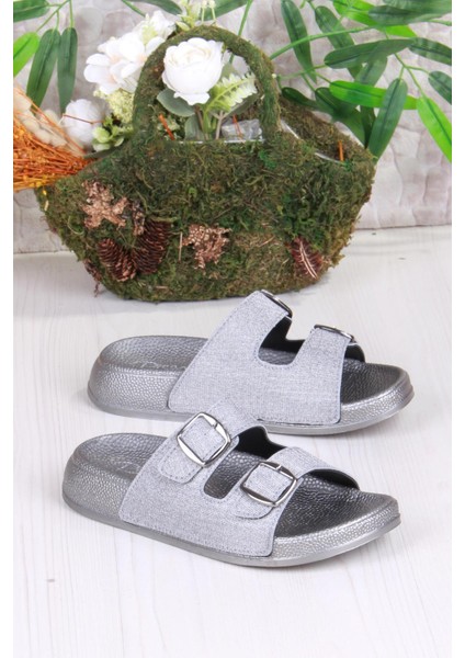 01108 Pienn Anatomik Esnek Rahat Simli Baskılı Iki Tokalı Kadın Terlik modelleri