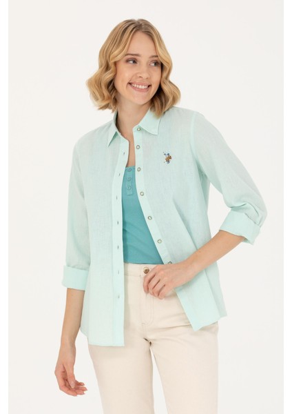 Kadın Uzun Kollu Basic Gömlek - Su Yeşili