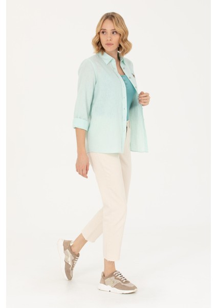 Kadın Uzun Kollu Basic Gömlek - Su Yeşili fırsatları