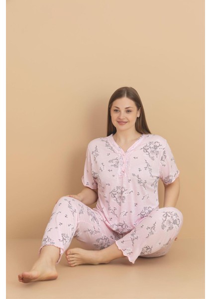 Kadın Büyük Beden Dantel Yaka Bambu Kısa Kol Ince Pijama Takımı 5989 - 1 Adet fiyatları
