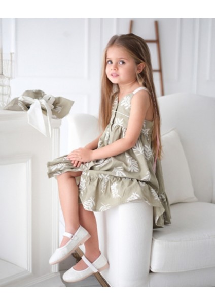 Gözlük Hediyeli Kız Çocuk Yaprak Desenli Şapkalı Yazlık Elbise Takımı modelleri