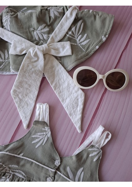 Gözlük Hediyeli Kız Çocuk Yaprak Desenli Şapkalı Yazlık Elbise Takımı fiyatları