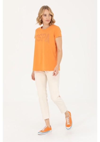 Kadın Yazı Logo T-Shirt - Turuncu fırsatları