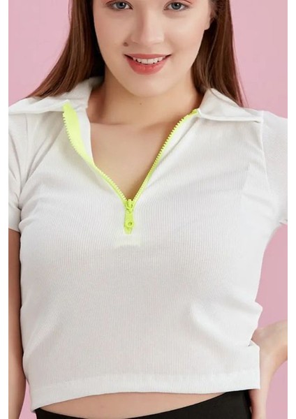 Polo Yaka Neon Fermuarlı Kaşkorse Bluz modelleri
