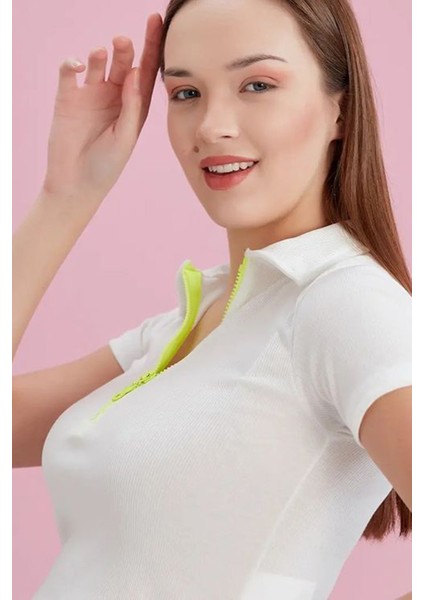 Polo Yaka Neon Fermuarlı Kaşkorse Bluz fırsatları