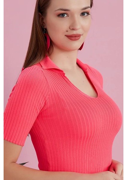 Polo Yaka Kısa Kol Kaşkorse Bluz