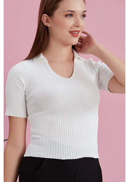 Polo Yaka Kısa Kol Kaşkorse Bluz
