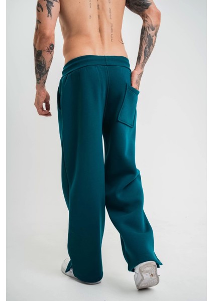 Unisex Boru Paça Baggy Eşofman Pantolon - Koyu Deniz Yeşili modelleri
