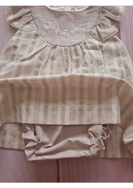 Bandanalı Vintage Çizgili Çiçek Nakışlı Yazlık Kız Bebek Romper modelleri