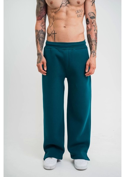 Unisex Boru Paça Baggy Eşofman Pantolon - Koyu Deniz Yeşili fırsatları