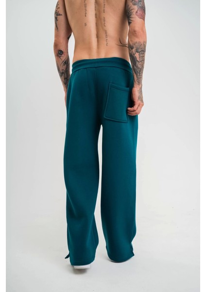 Unisex Boru Paça Baggy Eşofman Pantolon - Koyu Deniz Yeşili indirimleri