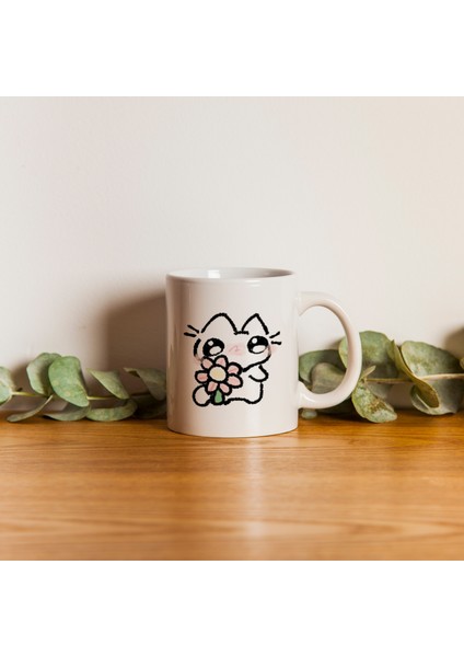 Kupa Bardak - Utangaç Kedi Desenli Kupa Bardak - Hediyelik Kupa Bardak