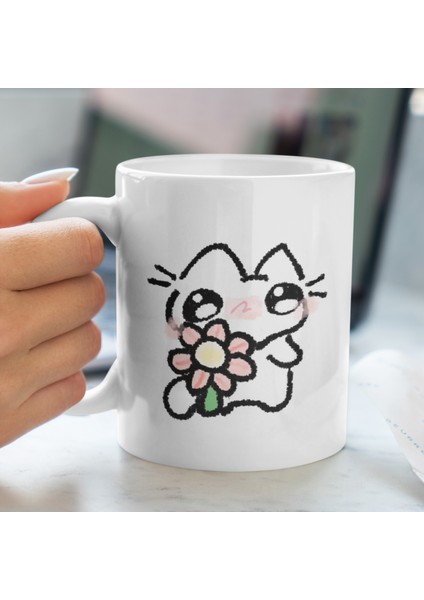 Kupa Bardak - Utangaç Kedi Desenli Kupa Bardak - Hediyelik Kupa Bardak
