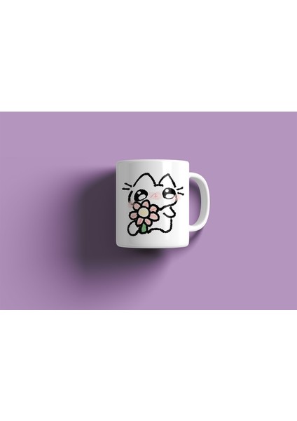 Kupa Bardak - Utangaç Kedi Desenli Kupa Bardak - Hediyelik Kupa Bardak