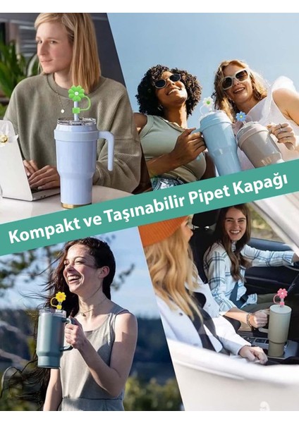 1 Adet 10 mm Stnly Quencher Silikon Pipet Tıpası Kapağı Toz Geçirmez Kapak Çiçekli Pipet Başlığı