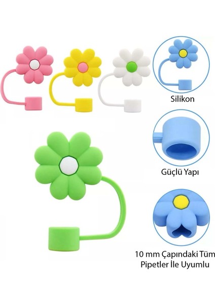 1 Adet 10 mm Stnly Quencher Silikon Pipet Tıpası Kapağı Toz Geçirmez Kapak Çiçekli Pipet Başlığı