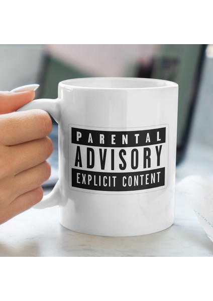 Kupa Bardak - Parental Advisory Uyarı Desenli Kupa Bardak - Hediyelik Kupa Bardak
