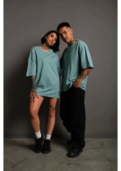 Erkek 24/1 Düz A Kaliteoversizet-Shirt -Mint Yeşili