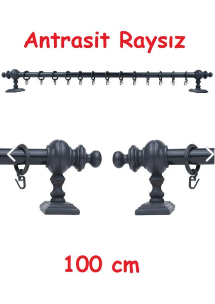 Antrasit Raysız Ahşap Rustik Perde Askısı - Al Rustik Borusu 100 cm