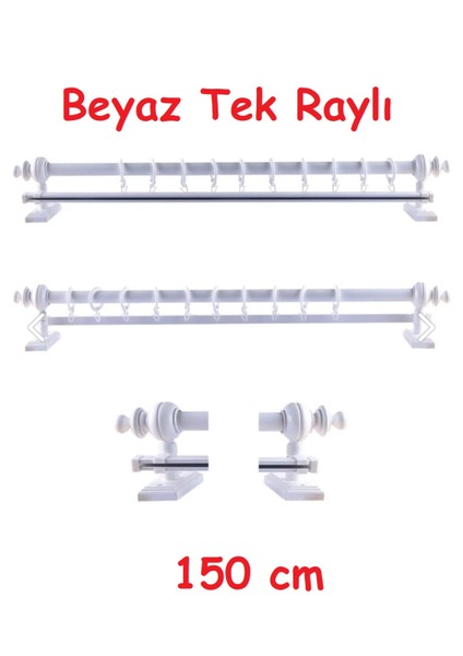 Beyaz Tek Raylı Ahşap Rustik Perde Askısı - Al Rustik Borusu 150 cm