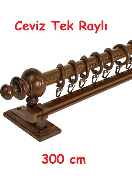 Ceviz Tek Raylı Ahşap Rustik Perde Askısı - Al Rustik Borusu 300 cm