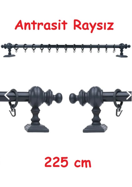 Antrasit Raysız Ahşap Rustik Perde Askısı - Al Rustik Borusu 225 cm
