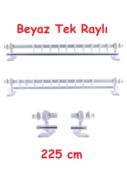 Beyaz Tek Raylı Ahşap Rustik Perde Askısı - Al Rustik Borusu 225 cm