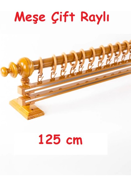Meşe Çift Raylı Ahşap Rustik Perde Askısı - Al Rustik Borusu 125 cm
