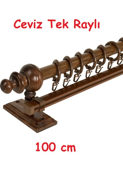 Ceviz Tek Raylı Ahşap Rustik Perde Askısı - Al Rustik Borusu 100 cm