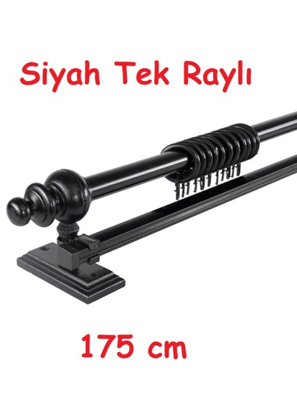 Siyah Tek Raylı Ahşap Rustik Perde Askısı - Al Rustik Borusu 175 cm
