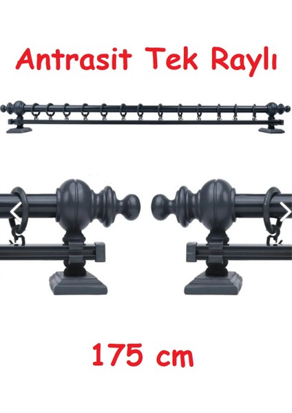 Antrasit Tek Raylı Ahşap Rustik Perde Askısı - Al Rustik Borusu 175 cm