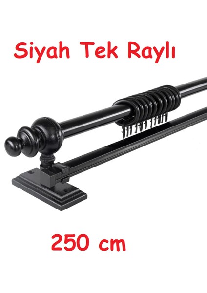 Siyah Tek Raylı Ahşap Rustik Perde Askısı - Al Rustik Borusu 250 cm