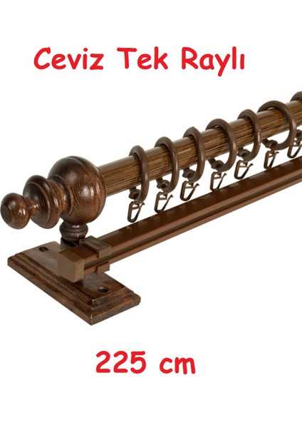 Ceviz Tek Raylı Ahşap Rustik Perde Askısı - Al Rustik Borusu 225 cm
