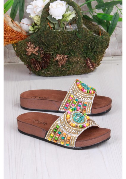 00303 Pienn Anatomik Esnek Rahat Taşlı Boncuklu Kadın Terlik modelleri