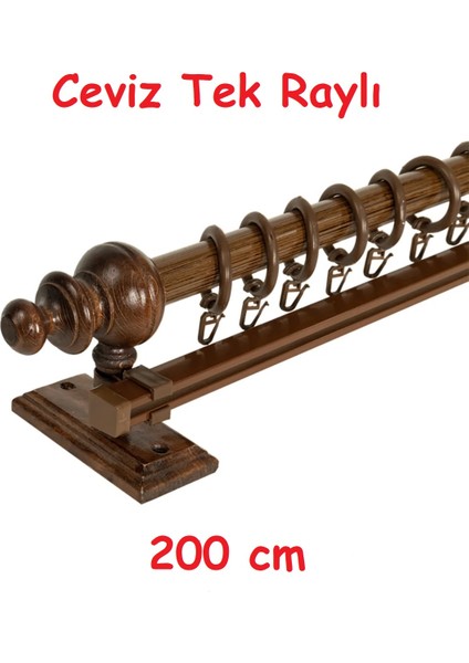 Ceviz Tek Raylı Ahşap Rustik Perde Askısı - Al Rustik Borusu 200 cm