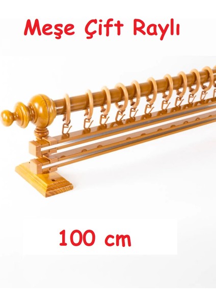 Meşe Çift Raylı Ahşap Rustik Perde Askısı - Al Rustik Borusu 100 cm