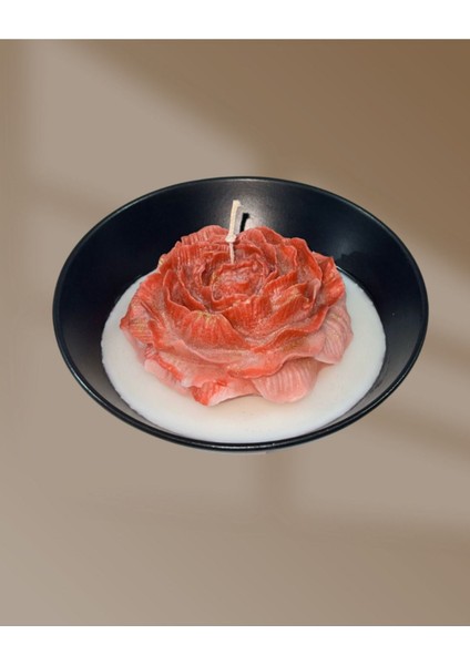 Fu-Glowis Büyük Boy El Yapımı Gül Desenli Kokulu Mum – Pudra | 23X9 cm | Doğal Soya Wax Katmanlı