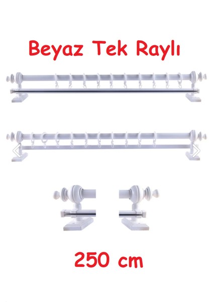 Beyaz Tek Raylı Ahşap Rustik Perde Askısı - Al Rustik Borusu 250 cm